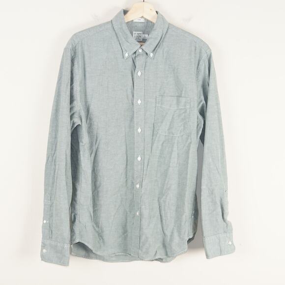 J Crew Broken In Organic Cotton Slim Oxford Green Long Sleeeve Button Up Shirt L - Picture 1 of 11